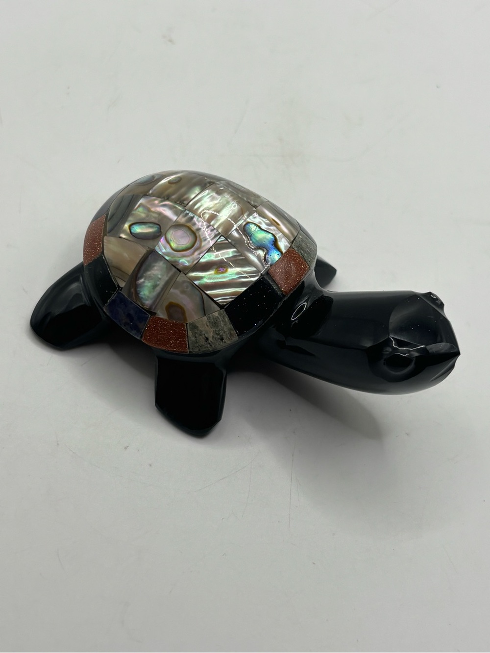 Hand Carved Black Onyx Abalone Shell Turtle Figurine statue